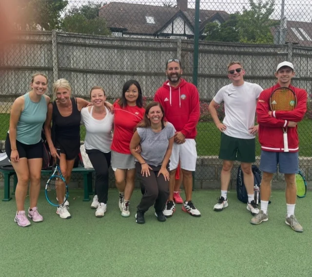 Adult tennis players at a Metro Tennis masterclass at Southfields